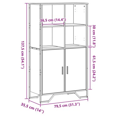 vidaXL Ντουλάπι Καφέ Δρυς 79,5x35,5x137,5cm Επεξεργασμένο Ξύλο 1 τεμ.