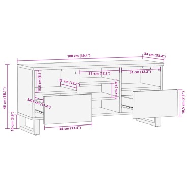 vidaXL Έπιπλο Τηλεόρασης 100x34x46cm από Μασίφ Ξύλο Ακακίας 1 τεμ.