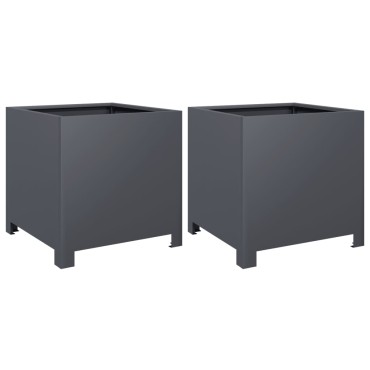 vidaXL Ζαρντινιέρες Κήπου 2 τεμ. Ανθρακί 40x40x40 εκ. από Ατσάλι