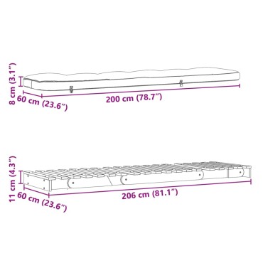 vidaXL Καναπές Κρεβάτι Futon με Στρώμα 60x206x11 εκ. Μασίφ Ξύλο Πεύκου