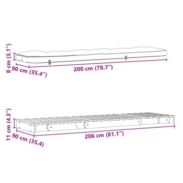 vidaXL Καναπές Κρεβάτι Futon/Στρώμα 90x206x11 Εμποτισμένο Ξύλο Πεύκου