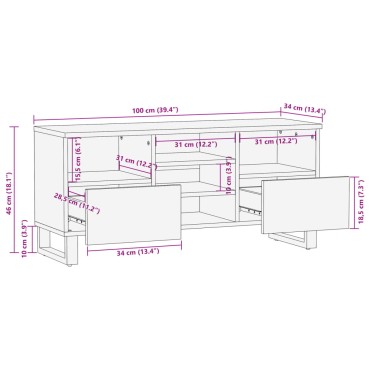 vidaXL Έπιπλο Τηλεόρασης 100x34x46cm από Μασίφ Ξύλο Ακακίας 1 τεμ.