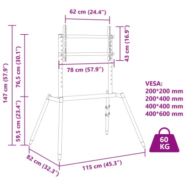 vidaXL Βάση Τηλεόρασης Καβαλέτο για Οθόνη 37-86'' VESA 400x600χιλ 60 κ