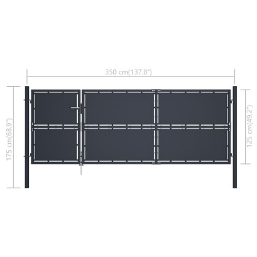 vidaXL Πόρτα Περίφραξης Κήπου Ανθρακί 350 x 125 εκ. Ατσάλινη