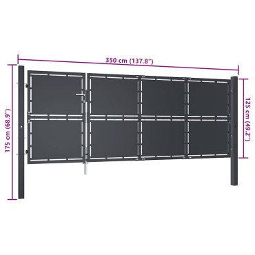 vidaXL Πόρτα Κήπου Ανθρακί 350x125 εκ. από Ατσάλι