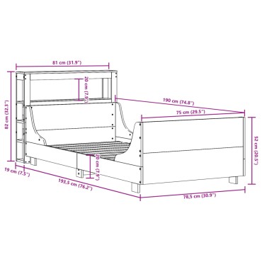 vidaXL Σκελετός Κρεβ. Χωρίς Στρώμα Καφέ Κεριού 75x190 εκ Μασίφ Πεύκο
