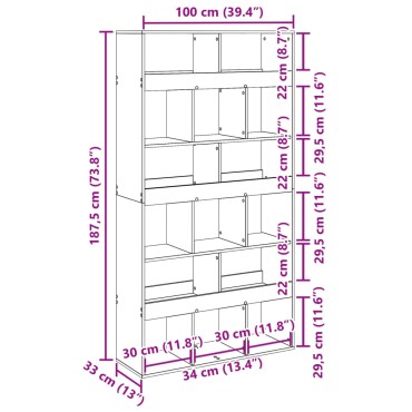 vidaXL Βιβλιοθήκη/Διαχωριστικό Χώρου Δρυς 100x33x187,5cm Επεξ. Ξύλο 1 τεμ.