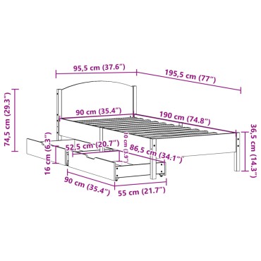 vidaXL Σκελετός Κρεβατιού Χωρίς Στρώμα 90x190 εκ Μασίφ Ξύλο Πεύκου