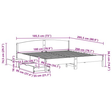 vidaXL Σκελετός Κρεβ. Χωρίς Στρώμα Καφέ Κεριού 180x200 εκ Μασίφ Πεύκο