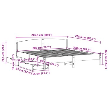 vidaXL Σκελετός Κρεβ. Χωρίς Στρώμα Καφέ Κεριού 200x200 εκ Μασίφ Πεύκο