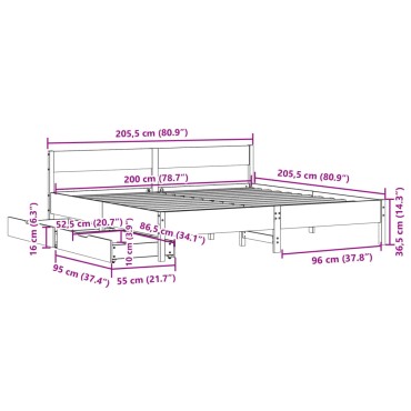 vidaXL Σκελετός Κρεβ. Χωρίς Στρώμα Καφέ Κεριού 200x200 εκ Μασίφ Πεύκο