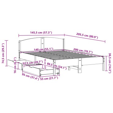 vidaXL Σκελετός Κρεβατιού Χωρίς Στρώμα Καφέ 140x200 Μασίφ Ξύλο Πεύκου