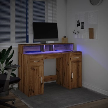 vidaXL Γραφείο με LED Αρτισιανή Δρυς 120x55x91cm Επεξεργασμένο Ξύλο 1 τεμ.