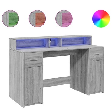 vidaXL Γραφείο με LED Γκρι Sonoma 140x55x91cm Επεξεργ. Ξύλο 1 τεμ.