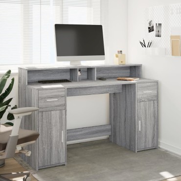 vidaXL Γραφείο με LED Γκρι Sonoma 140x55x91cm Επεξεργ. Ξύλο 1 τεμ.