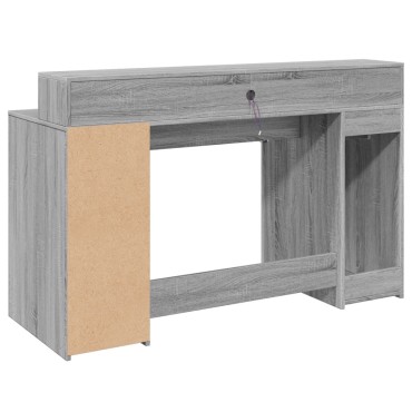 vidaXL Γραφείο με LED Γκρι Sonoma 140x55x91cm Επεξεργ. Ξύλο 1 τεμ.