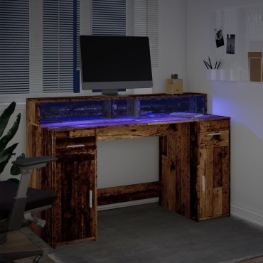 vidaXL Γραφείο με LED Όψη Παλαιού Ξύλου 140x55x91cm Επεξεργ. Ξύλο 1 τεμ.
