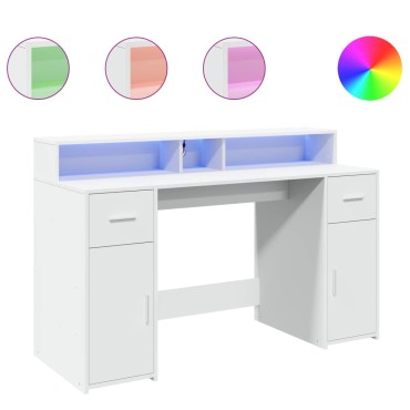 vidaXL Γραφείο με LED Λευκό 140x55x91cm από Επεξεργασμένο Ξύλο 1 τεμ.