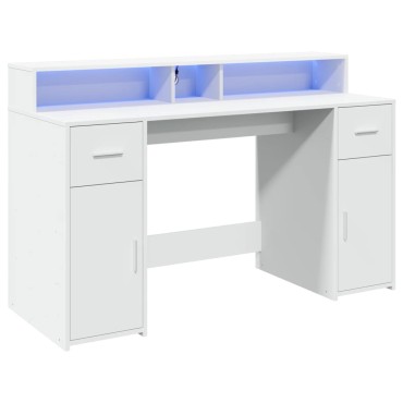 vidaXL Γραφείο με LED Λευκό 140x55x91cm από Επεξεργασμένο Ξύλο 1 τεμ.