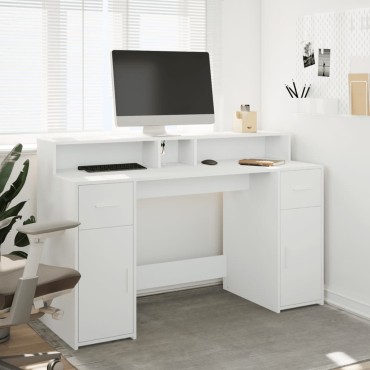 vidaXL Γραφείο με LED Λευκό 140x55x91cm από Επεξεργασμένο Ξύλο 1 τεμ.