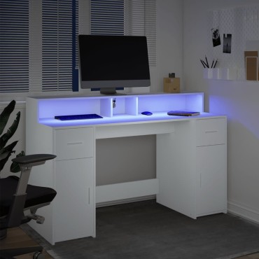 vidaXL Γραφείο με LED Λευκό 140x55x91cm από Επεξεργασμένο Ξύλο 1 τεμ.