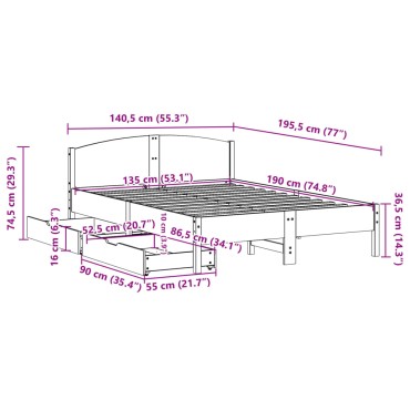vidaXL Σκελετός Κρεβ. Χωρίς Στρώμα Καφέ Κεριού 135x190 εκ Μασίφ Πεύκο