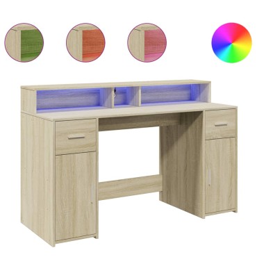 vidaXL Γραφείο με LED Sonoma δρυς 140x55x91cm Επεξεργ. Ξύλο 1 τεμ.