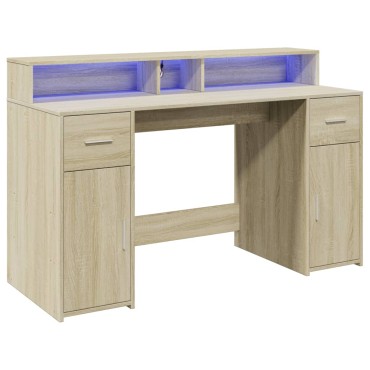 vidaXL Γραφείο με LED Sonoma δρυς 140x55x91cm Επεξεργ. Ξύλο 1 τεμ.