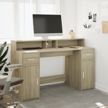 vidaXL Γραφείο με LED Sonoma δρυς 140x55x91cm Επεξεργ. Ξύλο 1 τεμ.