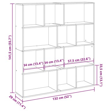 vidaXL Βιβλιοθήκη Γκρι Sonoma 132x29x141,5cm από Επεξεργασμένο Ξύλο 1 τεμ.
