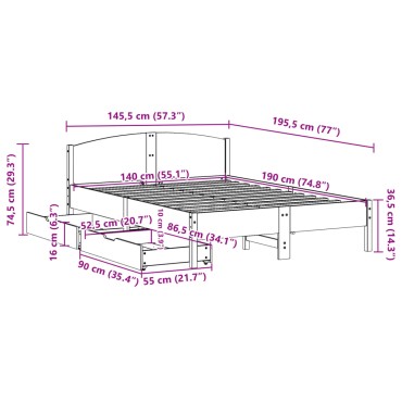 vidaXL Σκελετός Κρεβατιού Χωρίς Στρώμα Καφέ 140x190 Μασίφ Ξύλο Πεύκου