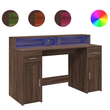 vidaXL Γραφείο με LED Καφέ δρυς 140x55x91cm Επεξεργ. Ξύλο 1 τεμ.