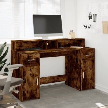 vidaXL Γραφείο με LED Καπνιστή δρυς 140x55x91cm Επεξεργ. Ξύλο 1 τεμ.