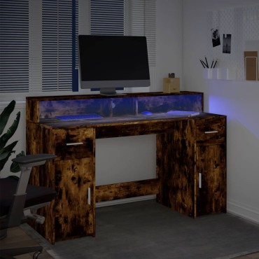 vidaXL Γραφείο με LED Καπνιστή δρυς 140x55x91cm Επεξεργ. Ξύλο 1 τεμ.