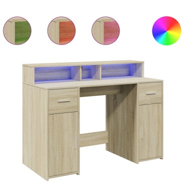 vidaXL Γραφείο με LED Sonoma δρυς 120x55x91cm Επεξεργ. Ξύλο 1 τεμ.