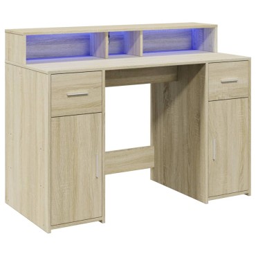 vidaXL Γραφείο με LED Sonoma δρυς 120x55x91cm Επεξεργ. Ξύλο 1 τεμ.