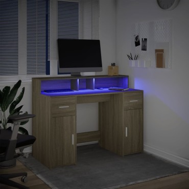 vidaXL Γραφείο με LED Sonoma δρυς 120x55x91cm Επεξεργ. Ξύλο 1 τεμ.