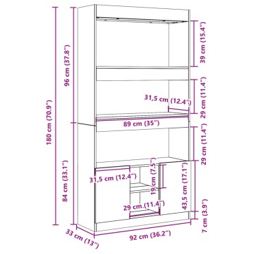 vidaXL Ντουλάπι Όψη Παλαιού Ξύλου 92x33x180cm Επεξεργασμένο Ξύλο 1 τεμ.