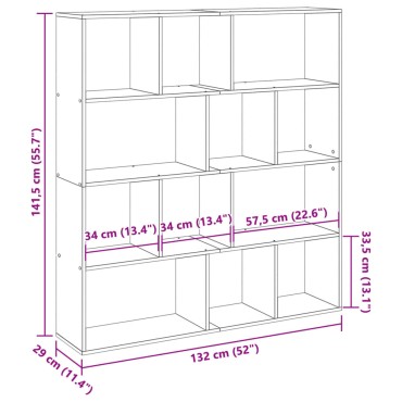 vidaXL Βιβλιοθήκη Χρώμα Sonoma Δρυς 132x29x141,5cm Επεξεργασμένο Ξύλο 1 τεμ.