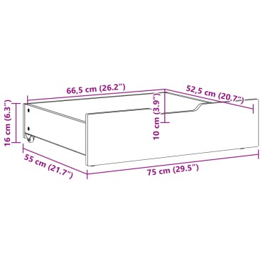 vidaXL Συρτάρια Κρεβατιού με Ροδάκια 2 τεμ. 75x55x17 εκ. Μασίφ Πεύκο