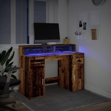 vidaXL Γραφείο με LED Όψη Παλαιού Ξύλου 120x55x91cm Επεξεργ. Ξύλο 1 τεμ.