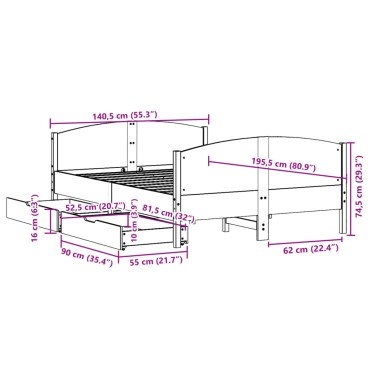 vidaXL Σκελετός Κρεβ. Χωρίς Στρώμα Καφέ Κεριού 135x190 εκ Μασίφ Πεύκο