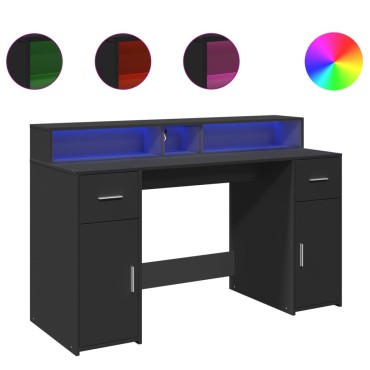 vidaXL Γραφείο με LED Μαύρο 140x55x91cm από Επεξεργασμένο Ξύλο 1 τεμ.