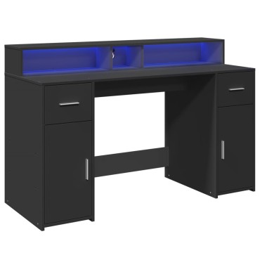 vidaXL Γραφείο με LED Μαύρο 140x55x91cm από Επεξεργασμένο Ξύλο 1 τεμ.