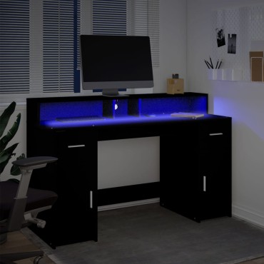 vidaXL Γραφείο με LED Μαύρο 140x55x91cm από Επεξεργασμένο Ξύλο 1 τεμ.