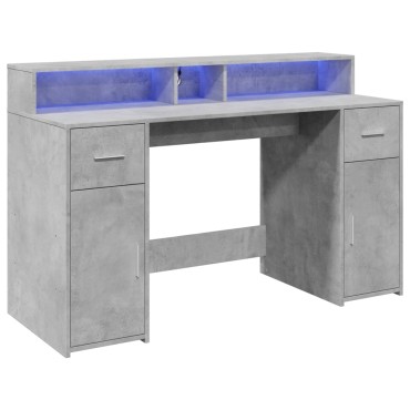 vidaXL Γραφείο με LED Γκρι Σκυρόδεματος 140x55x91cm Επεξεργ. Ξύλο 1 τεμ.