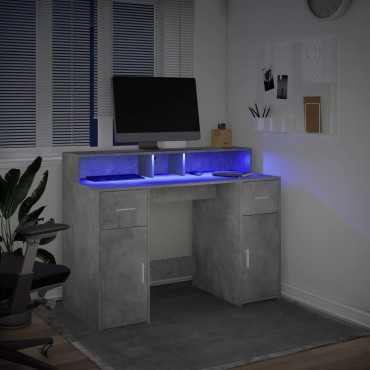 vidaXL Γραφείο με LED Γκρι Σκυρόδεματος 120x55x91cm Επεξεργ. Ξύλο 1 τεμ.