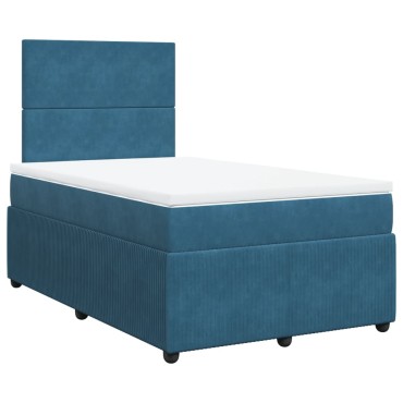 vidaXL Κρεβάτι Boxspring με Στρώμα Σκούρο Μπλε 120x190 εκ. Βελούδινο