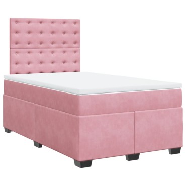 vidaXL Κρεβάτι Boxspring με Στρώμα Ροζ 120x190cm Βελούδινο 1 τεμ. - Μονό