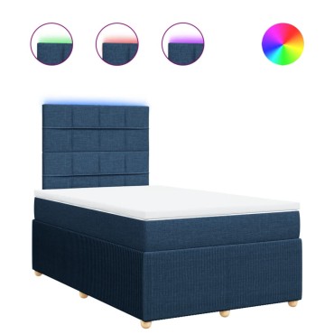 vidaXL Κρεβάτι Boxspring με Στρώμα Μπλε 120x190 εκ. Υφασμάτινο